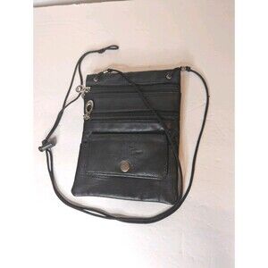 Black Soft Leather Crossbody  Bag Wallet Goth Gorp Core Minimalist Streetwear